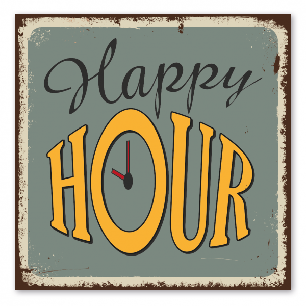 Retroschild / Vintage-Schild Happy Hour (Uhrzeiger)