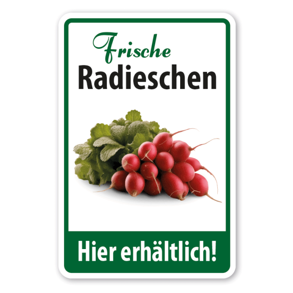 Verkaufsschild Frische Radieschen - Hier erhältlich