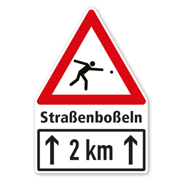 Warnschild Achtung Straßenboßeln - mit individueller Streckenangabe