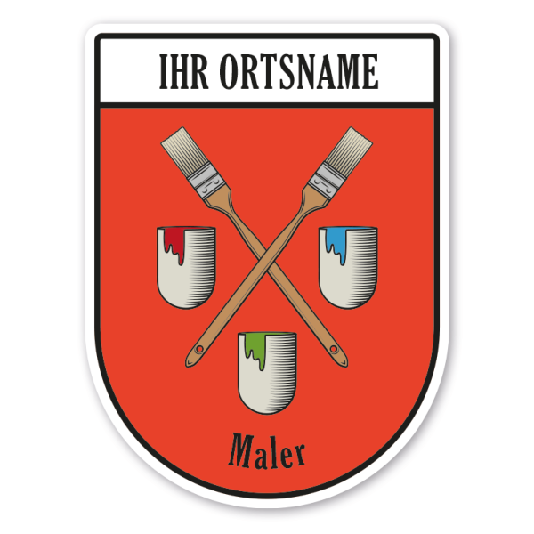 Maibaumschild / Zunftwappen Maler - mit Pinseln mit Zunftnamen, Ortsnamen oder Ihrem Wunschtext - Wappen BL