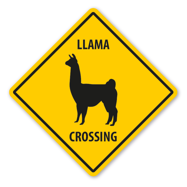 Warnschild Llama crossing - mit und ohne Text