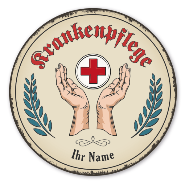 Maibaumschild / Festschild mit Zunftwappen Krankenpflege - Krankenschwester - Krankenpfleger - mit Zunftnamen, Ihrem Ortsnamen oder Wunschtext - Rundes Wappen - Retro