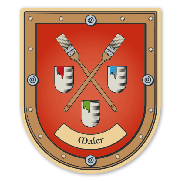 Maibaumschild / Zunftwappen Maler - mit Pinseln - mit Zunftnamen oder Ihrem Wunschtext - Wappen B