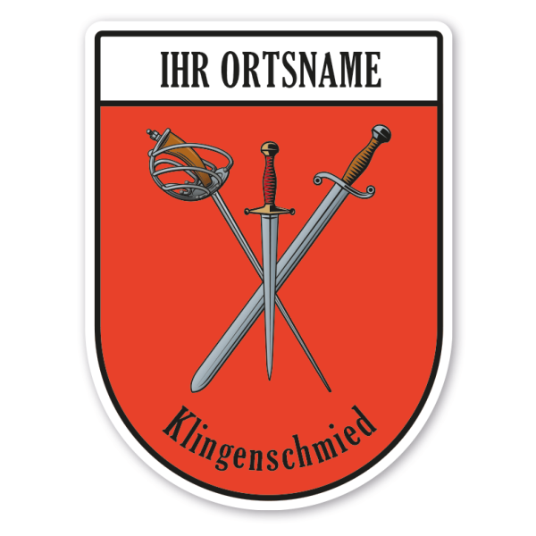 Maibaumschild / Zunftwappen Klingenschmied - Waffenschmied - Schmied mit Zunftnamen, Ortsnamen oder Ihrem Wunschtext - Wappen BL