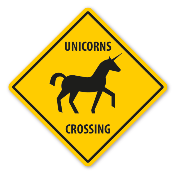 Warnschild Unicorns (Einhörner) crossing