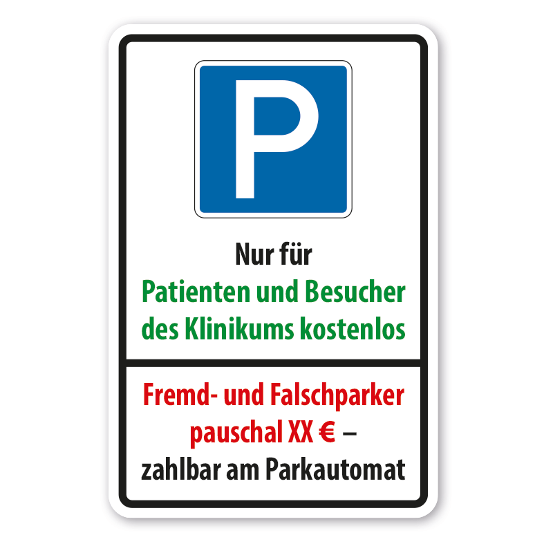 Parkplatzschild mit rechtsweisendem Pfeil – P