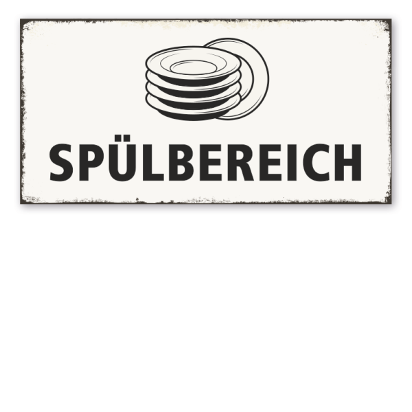 Retro Schild Spülbereich - mit Tellern