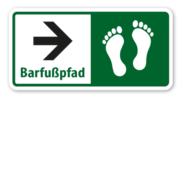 Hinweisschild Barfußpfad - Pfeil rechtsweisend