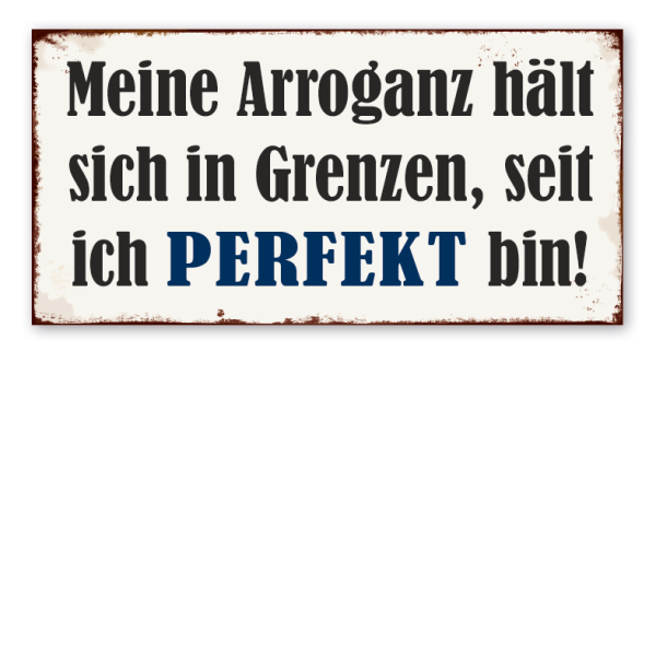 Retro Schild Meine Arroganz hält sich in Grenzen, seit ich perfekt bin