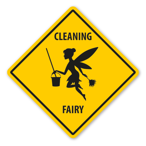 Warnschild Cleaning Fairy (Putzfee) crossing - mit und ohne Text