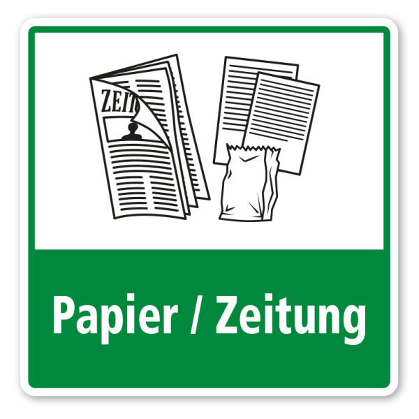 Schild zur Abfalltrennung - Papier - Zeitung