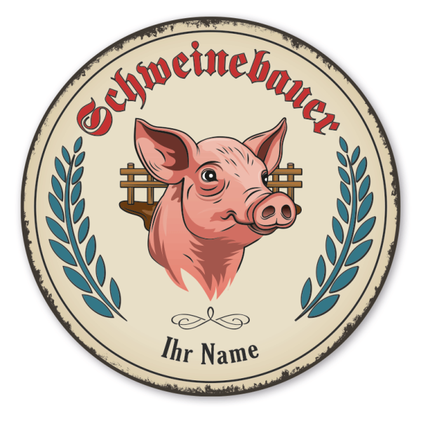 Maibaumschild / Festschild mit Zunftwappen Schweinewirtschaft - Schweinebauer - mit Zunftnamen, Ihrem Ortsnamen oder Wunschtext - Rundes Wappen