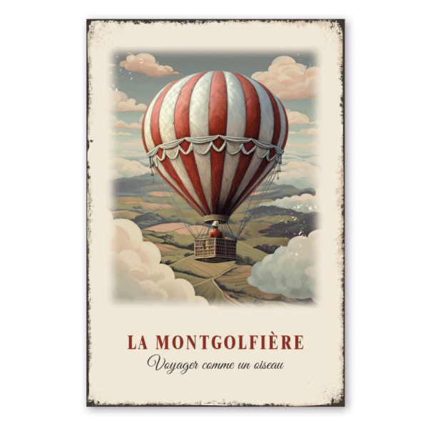 Retro Schild LA MONTGOLFIÈRE - Voyager comme un oiseau