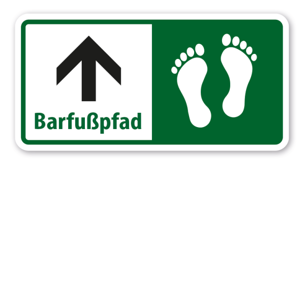 Hinweisschild Barfußpfad - Pfeil geradeaus