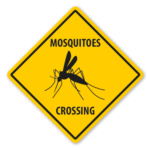 Warnschild Mosquitoes (Moskitos) crossing - mit und ohne Text