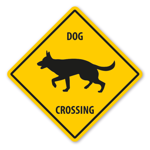 Warnschild Dog (Hund) crossing - mit und ohne Text