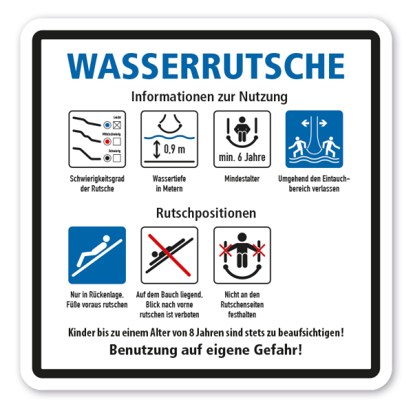 Hinweisschild für Wasserrutschen - Informationen zur Nutzung