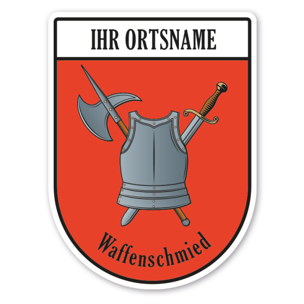 Maibaumschild / Zunftwappen Waffenschmied - Schmied mit Zunftnamen, Ortsnamen oder Ihrem Wunschtext - Wappen BL