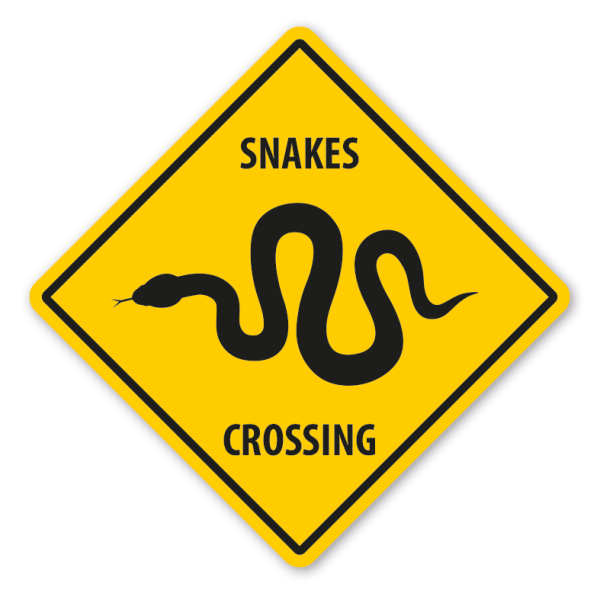 Warnschild Snakes (Schlangen) crossing - mit und ohne Text