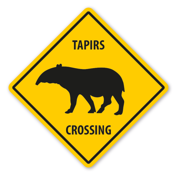 Warnschild Tapirs (Tapire) crossing - mit und ohne Text