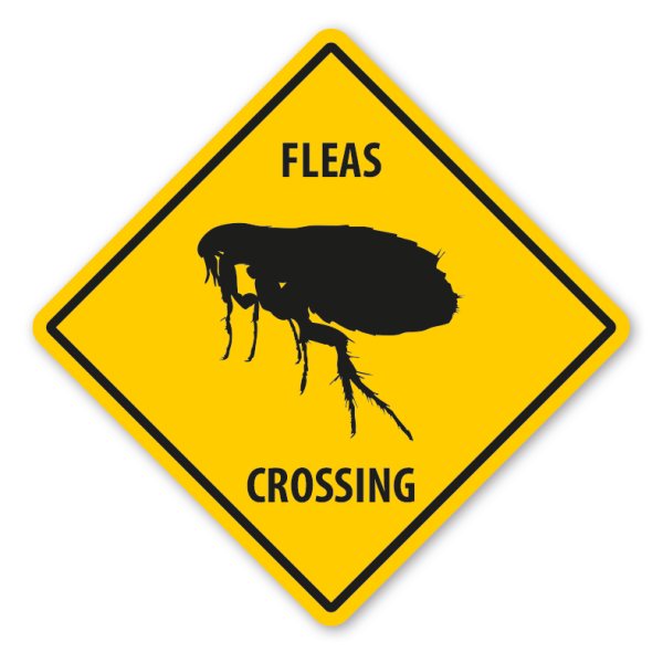 Warnschild Fleas (Flöhe) crossing - mit und ohne Text